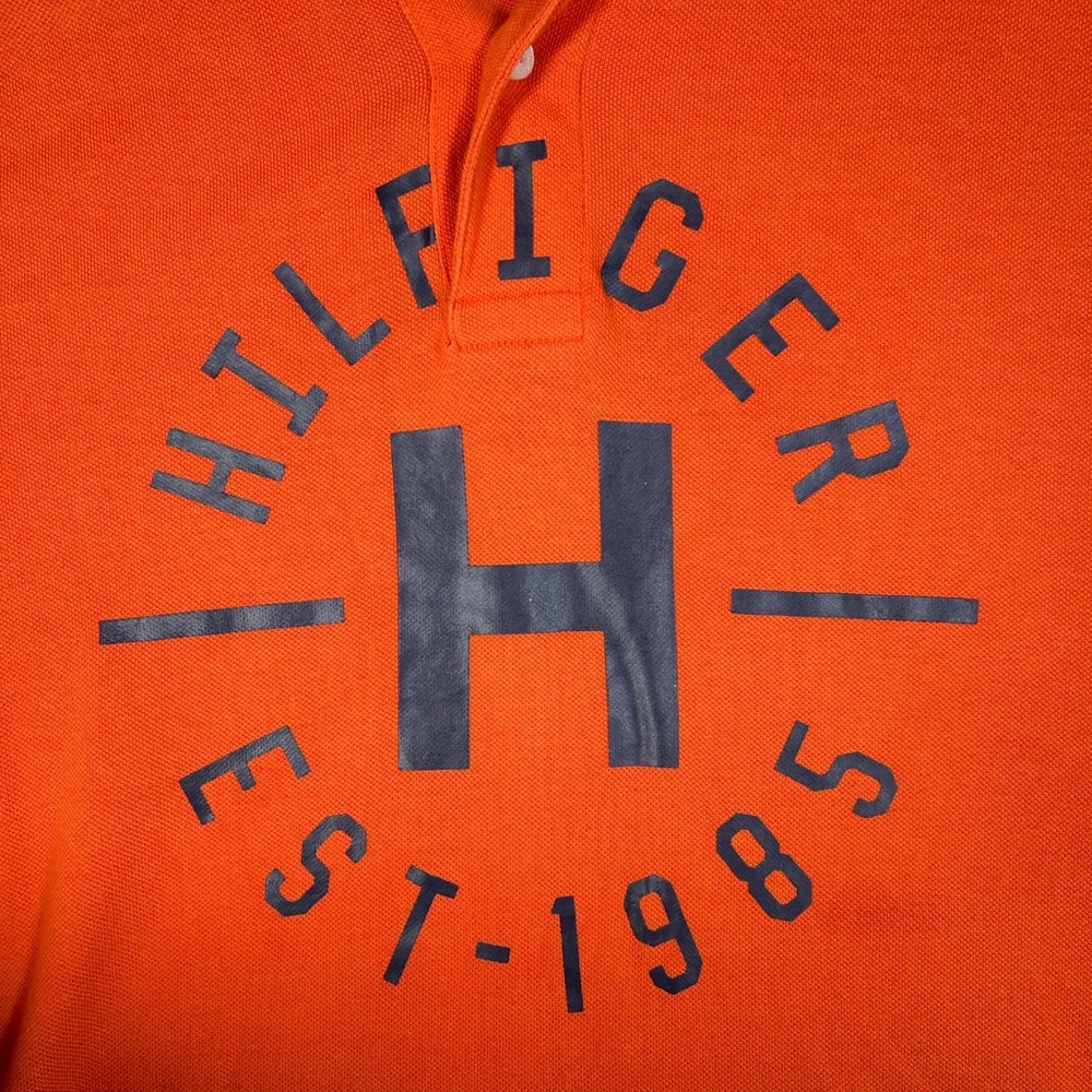 Tommy Hilfiger Polo Shirt Mens L Orange Logo Short Sleeve Cotton Casual #AB441 - Picture 4 of 10